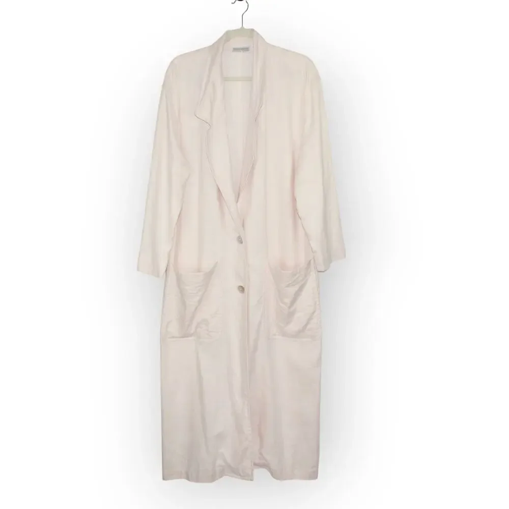 Medium Vintage Linen Duster PalePink 80s Oversize LizClaiborne Midi Jacket - Picture 14 of 16